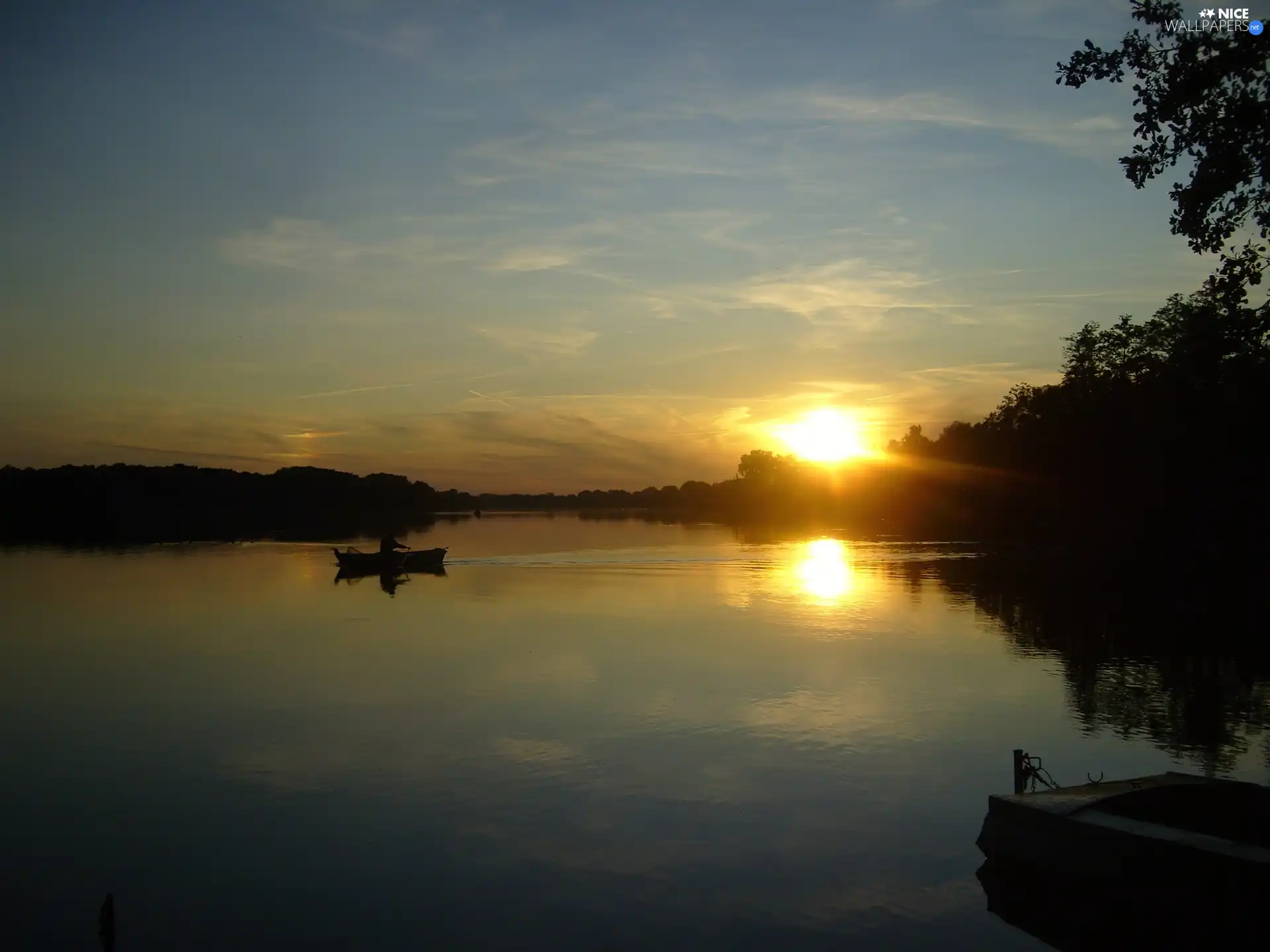 lake, sun, angler, west