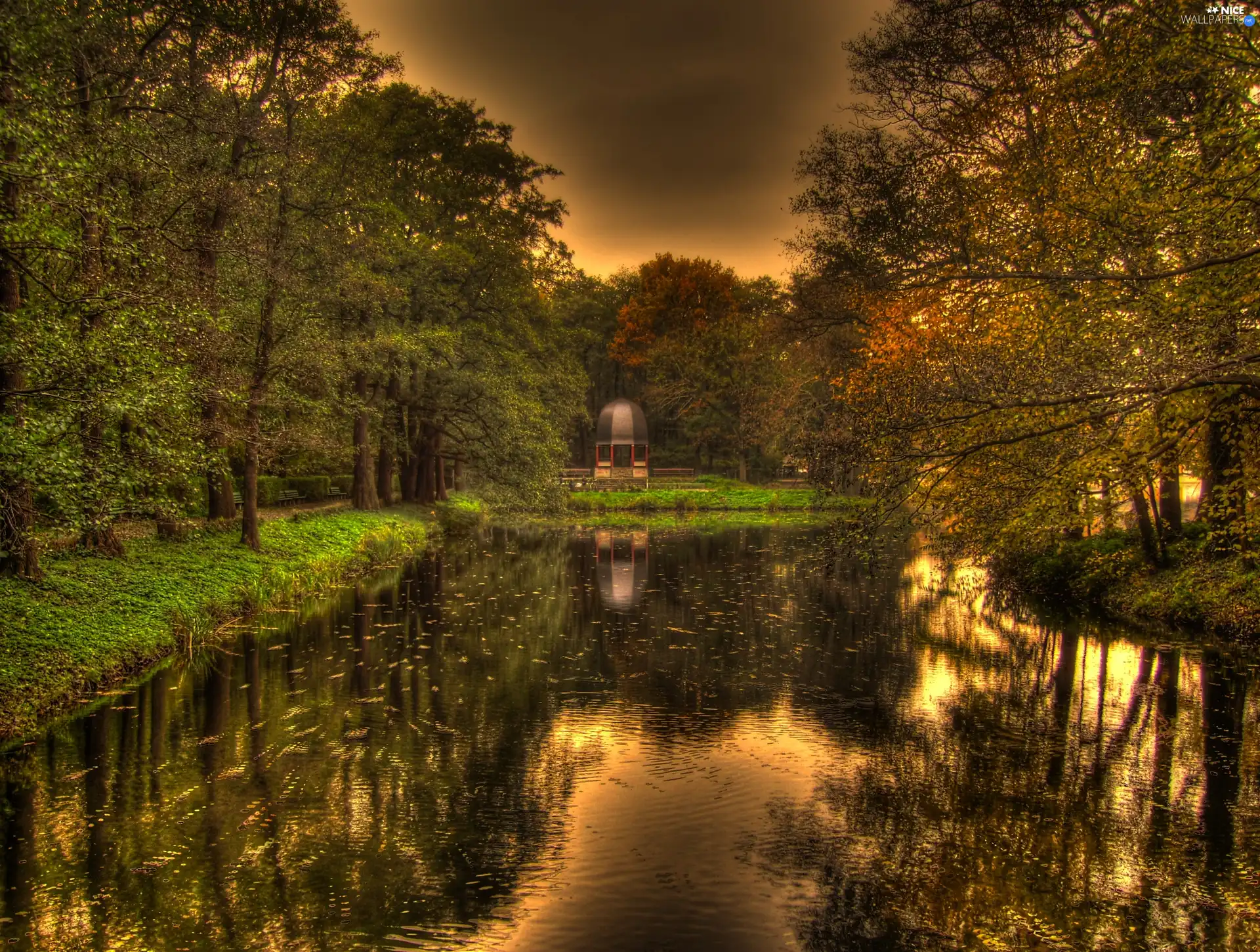 lake, viewes, autumn, trees