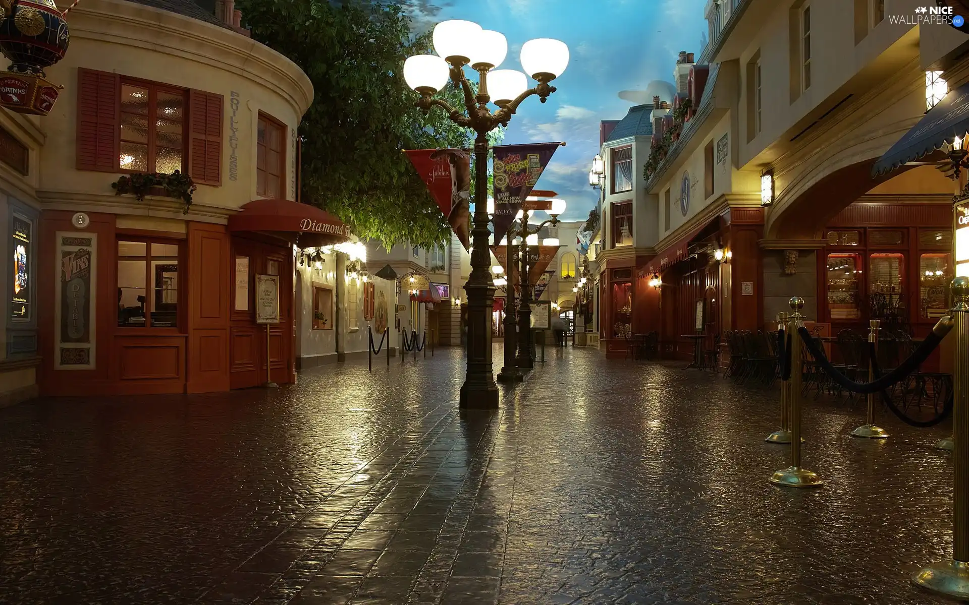 buildings, Street, lanterns