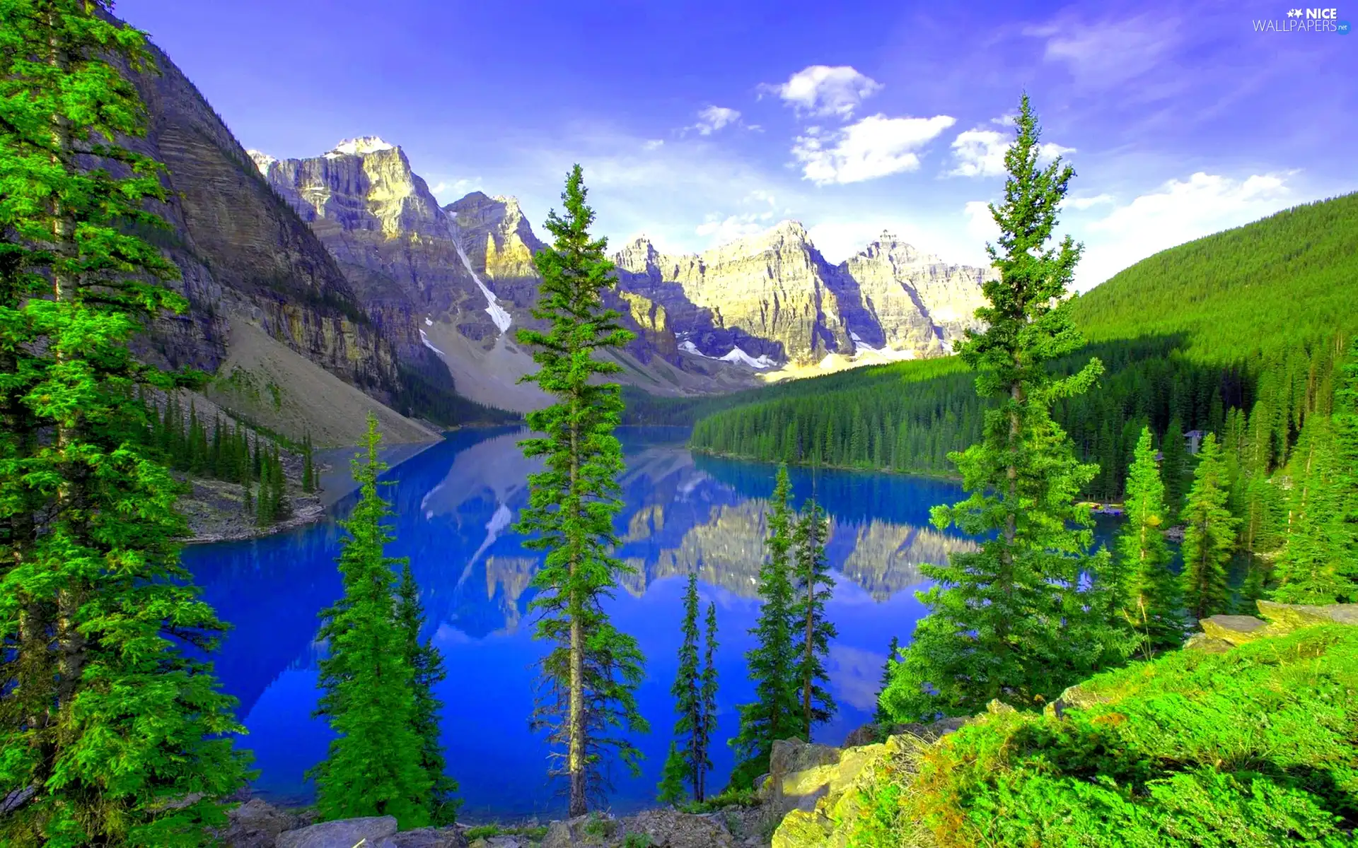 Mountains, clouds, Christmas, lake