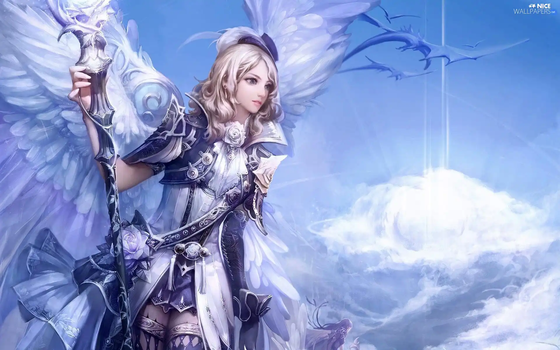 Women, Scepter, Cloud, angel