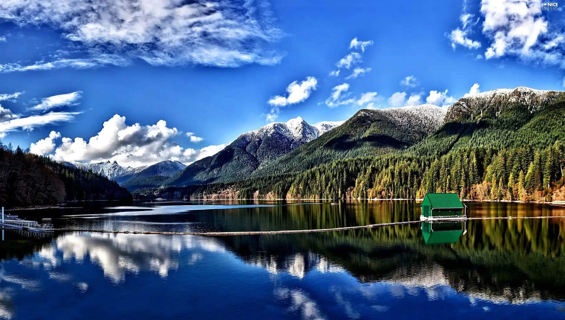 lake, reflection, clouds, Mountains