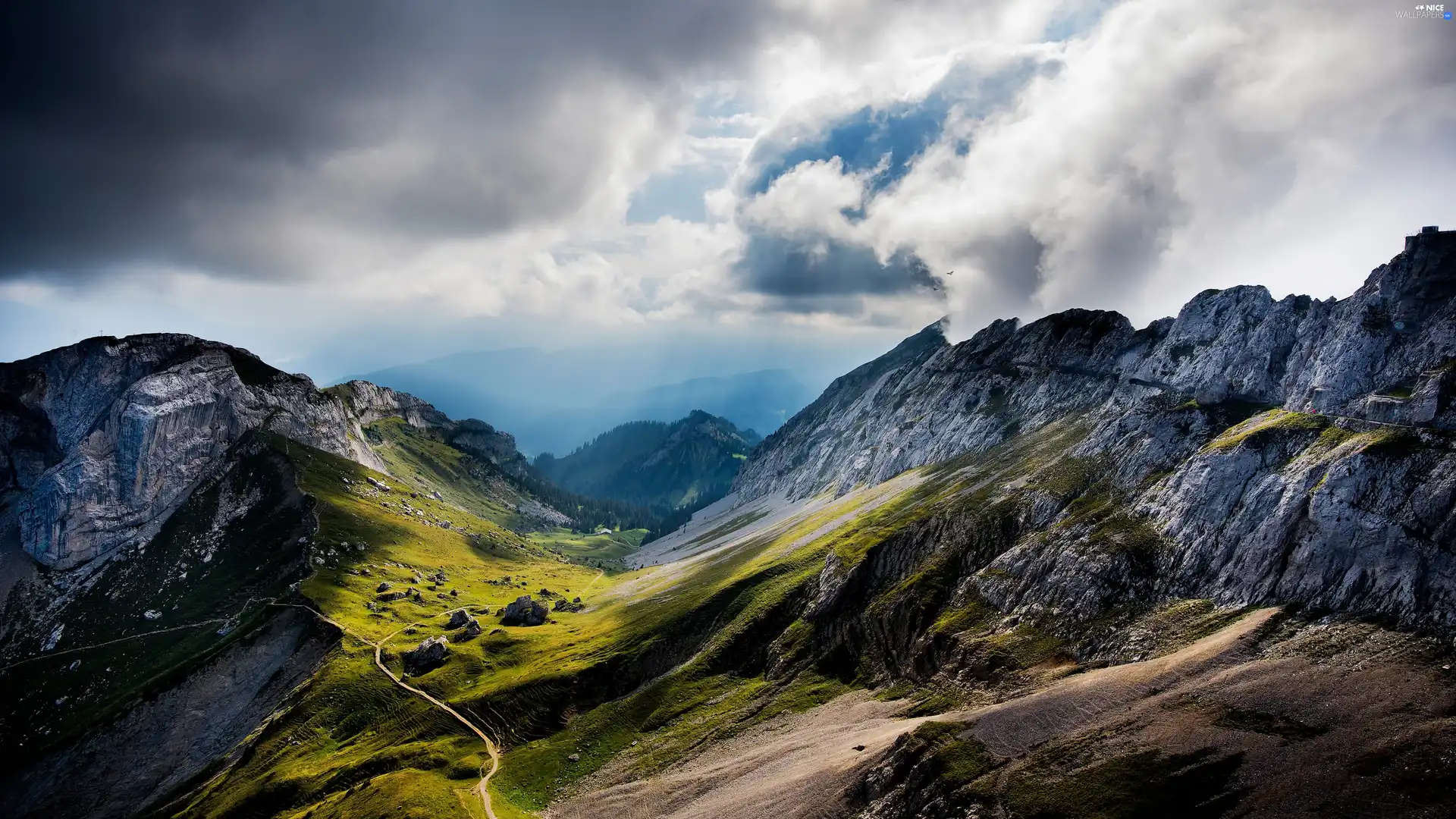 Mountains, clouds