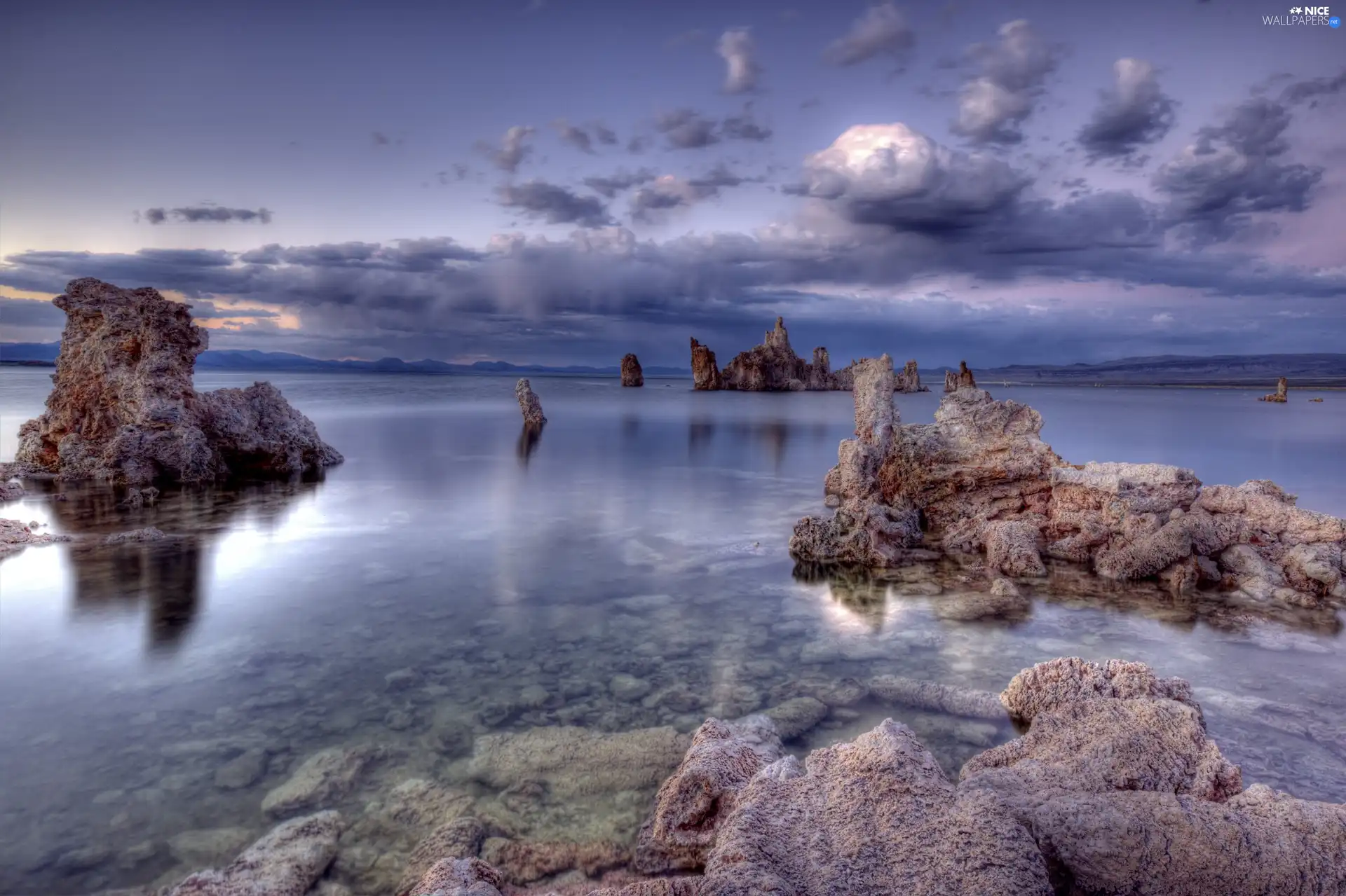 clouds, rocks, sea