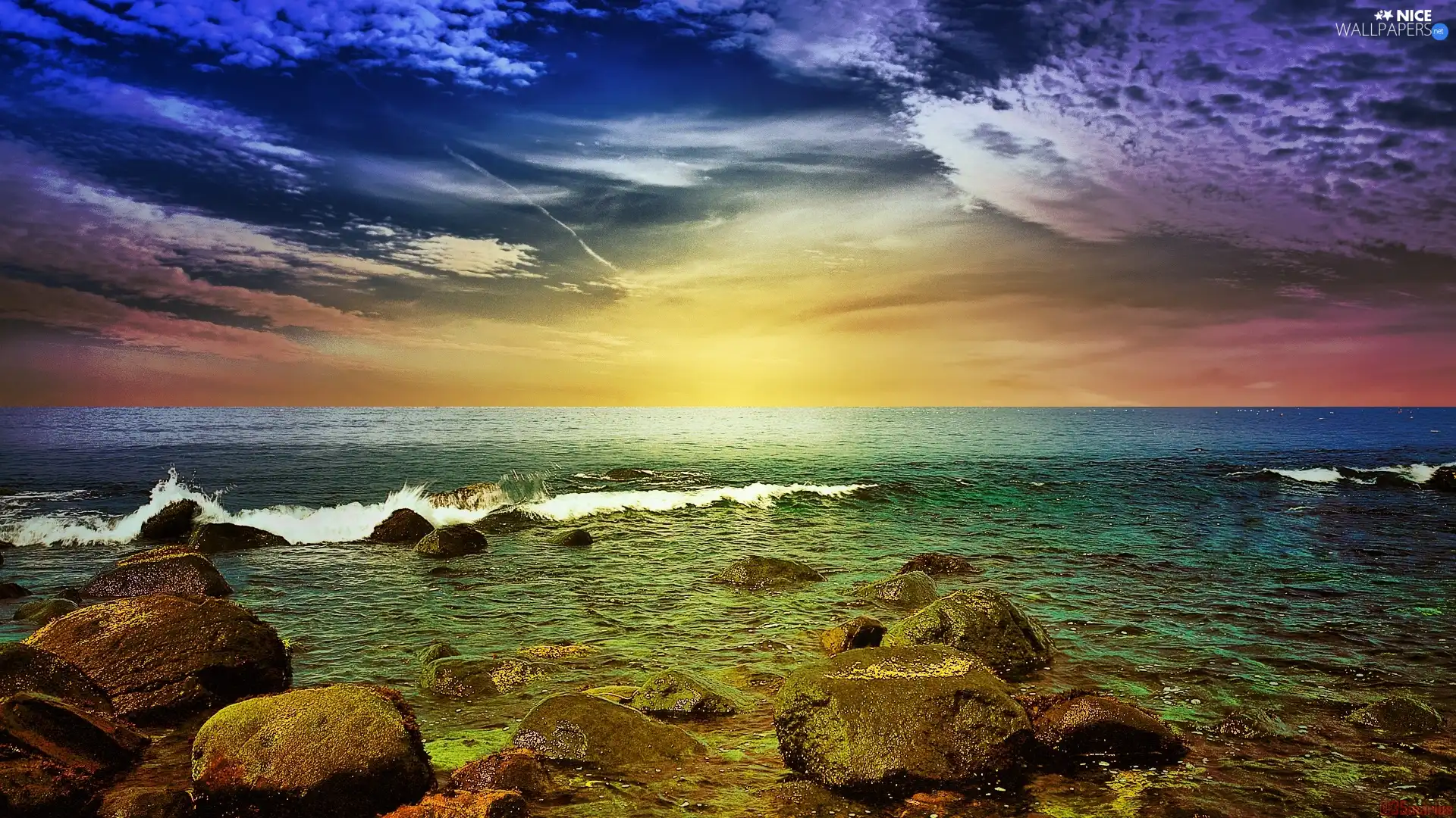 sea, Sky, clouds, rocks