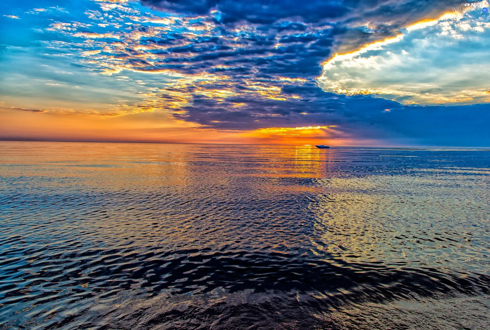 sea, sun, clouds, west