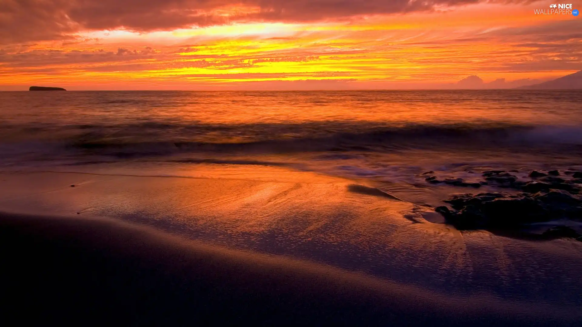 sea, Great Sunsets, clouds, Beaches