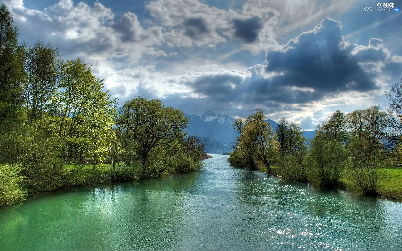 dark, clouds, trees, viewes, River