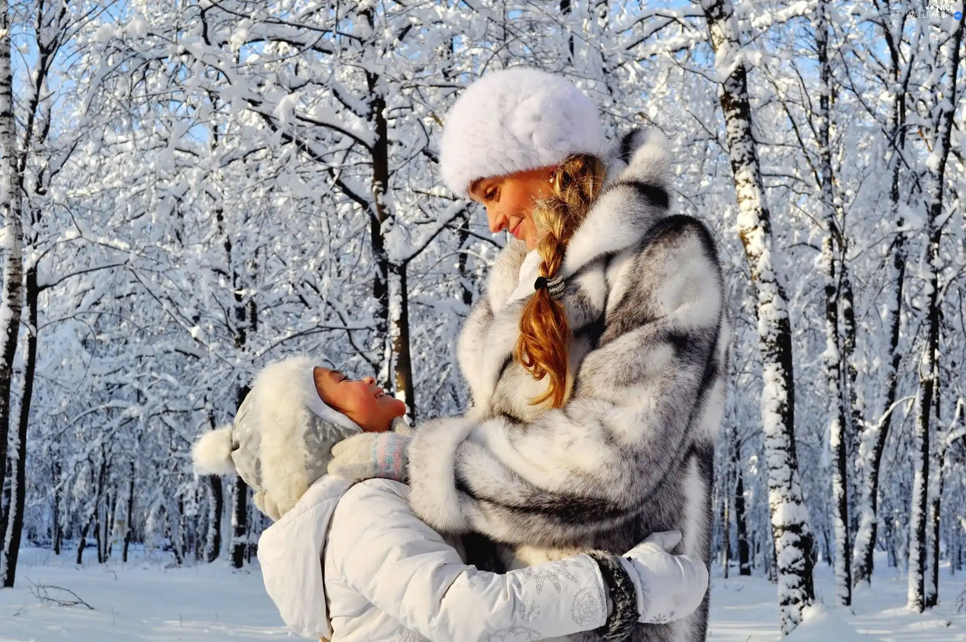 daughter, winter, mother