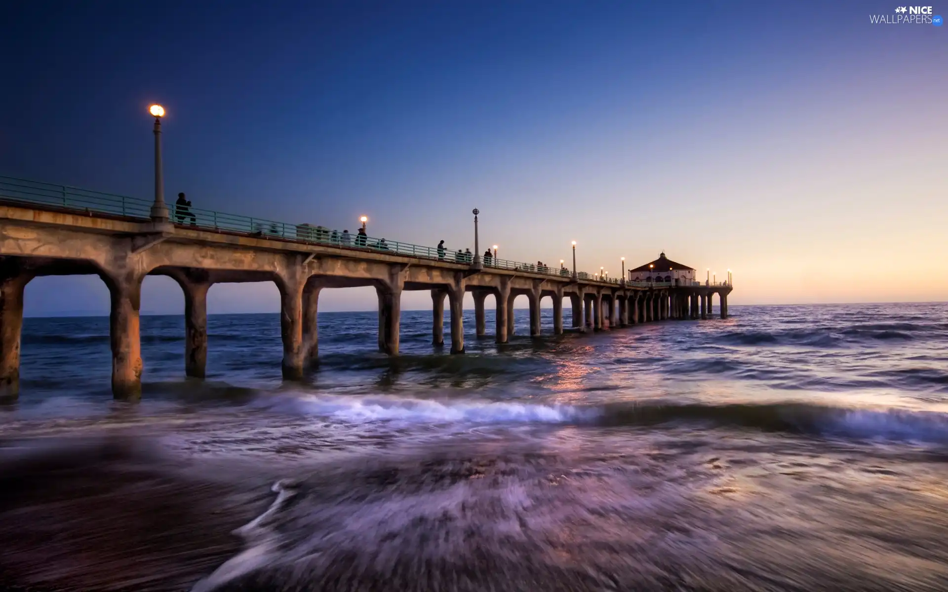 evening, sea, pier