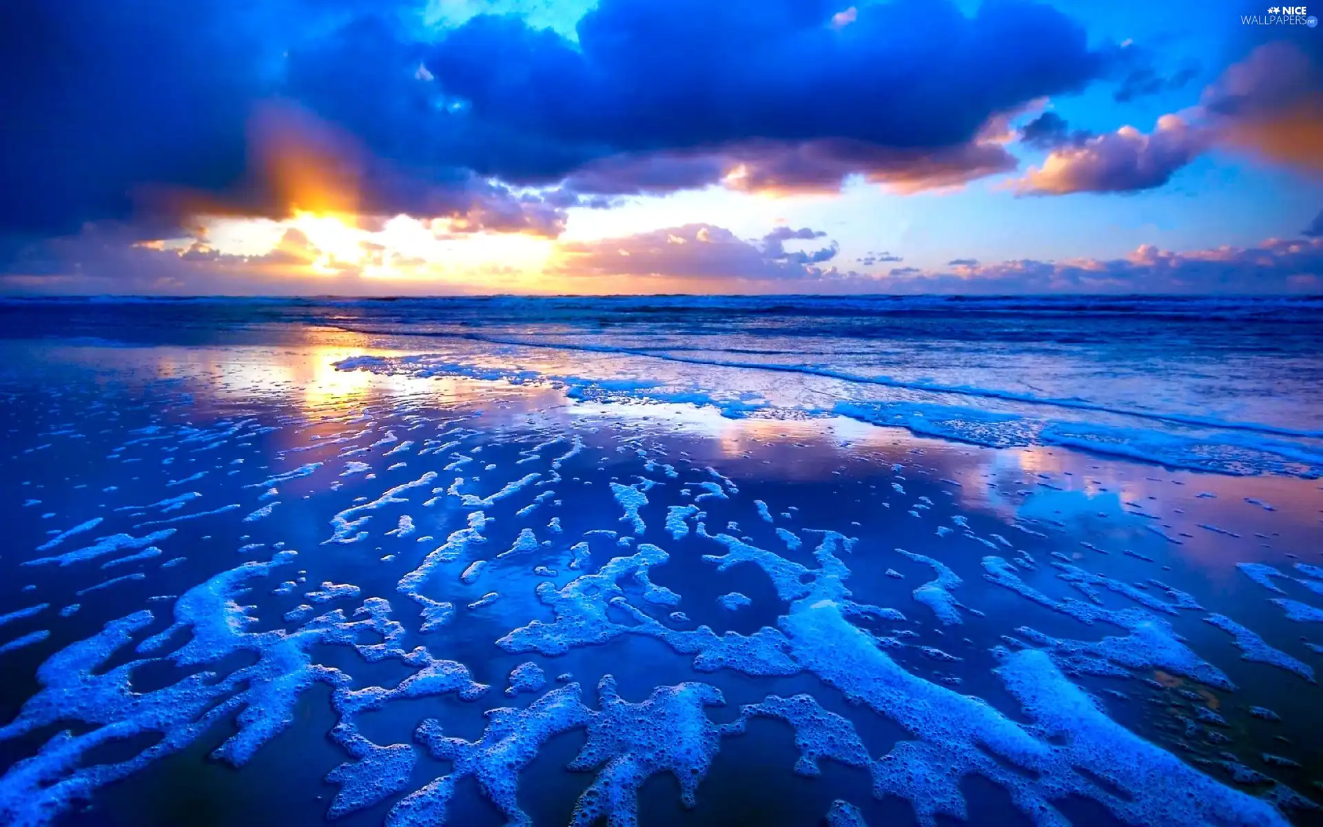 Foam, Beaches, clouds, maritime, Great Sunsets