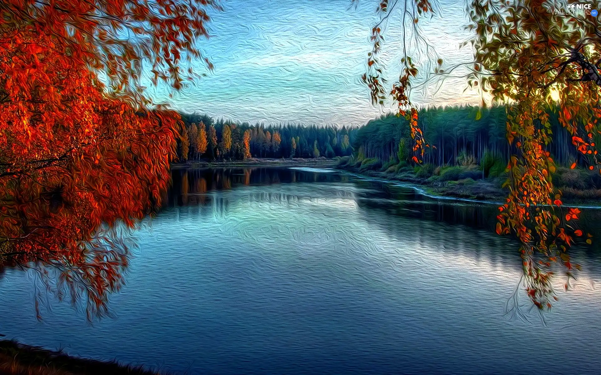 forest, autumn, River