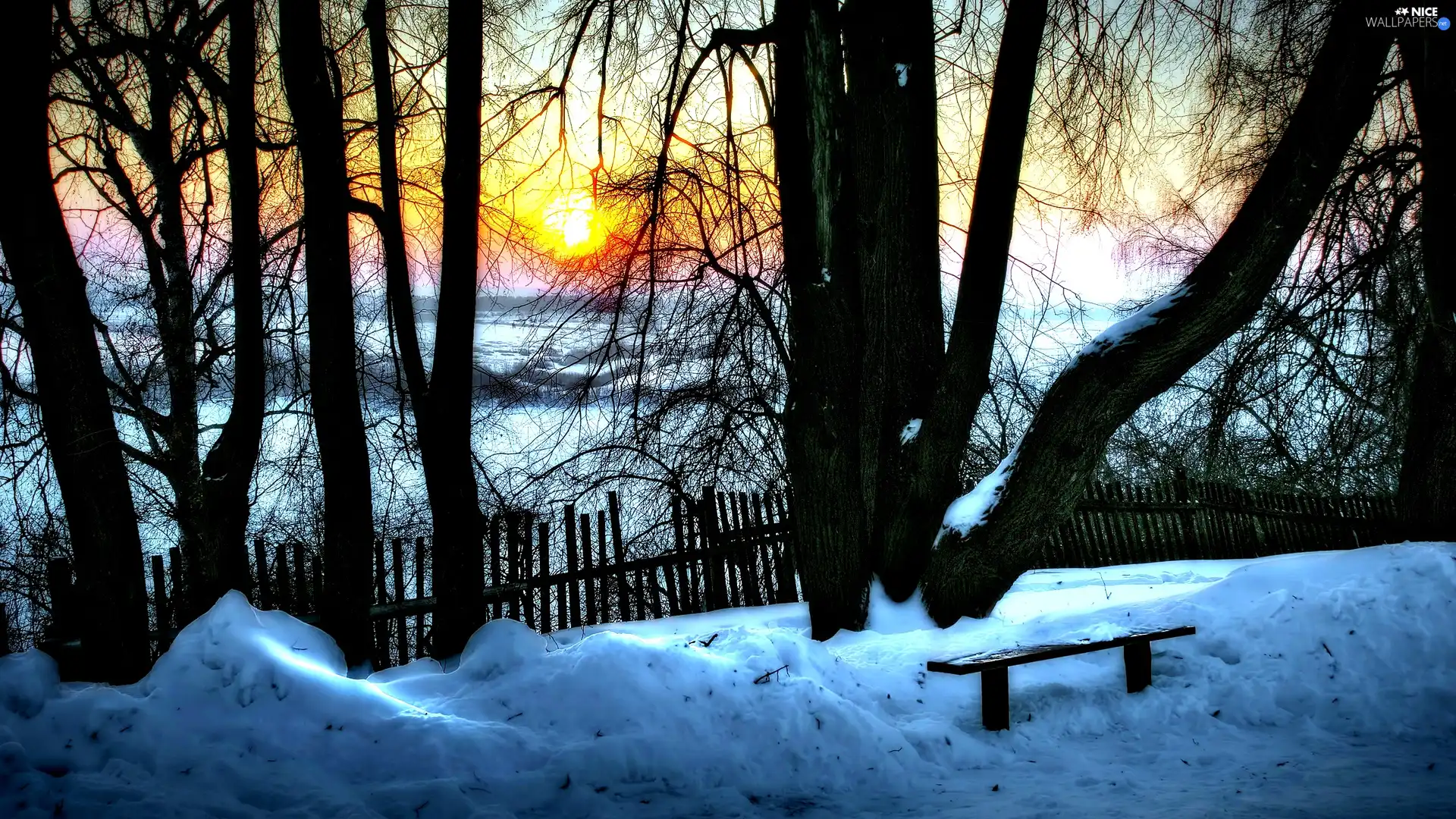 winter, Hurdle, Great Sunsets, Bench