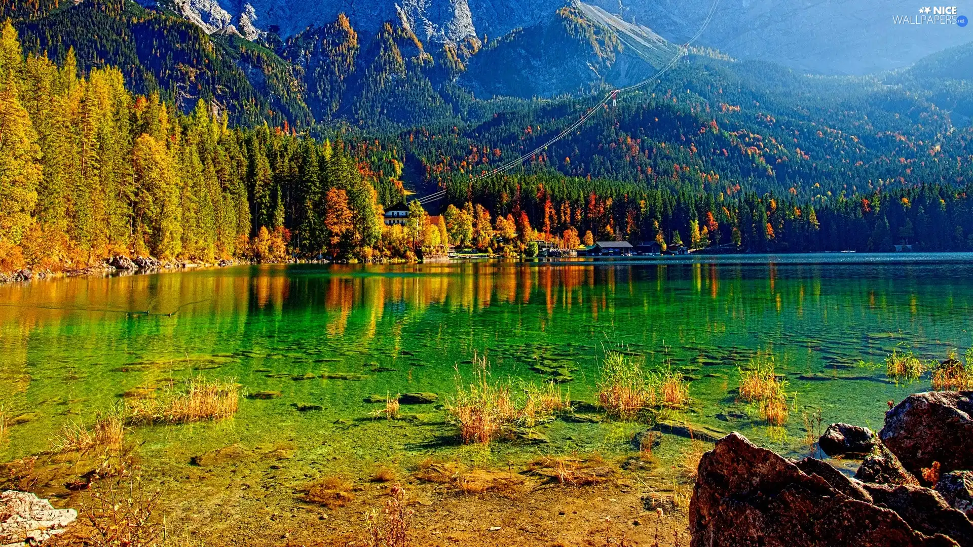 lake, Mountains, forest