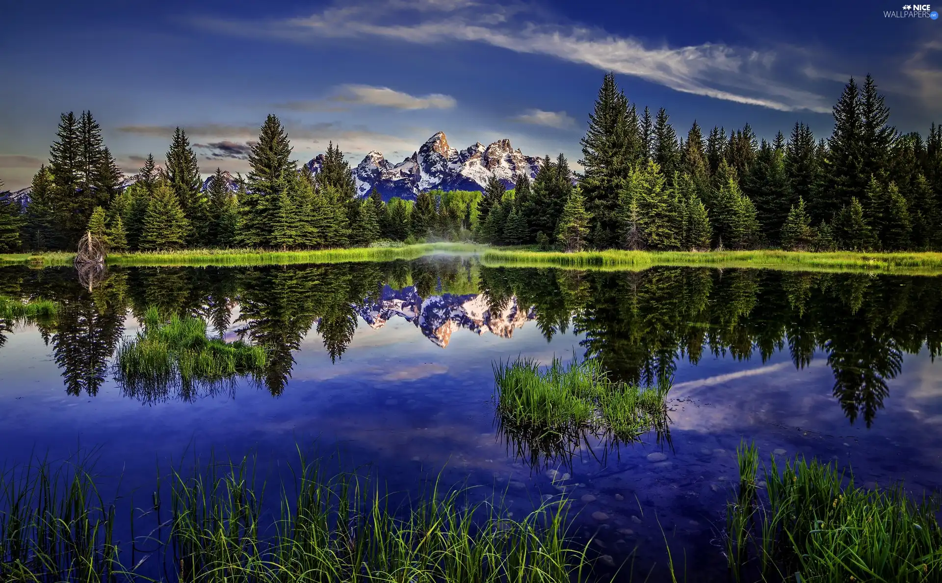 Mountains, viewes, lake, trees