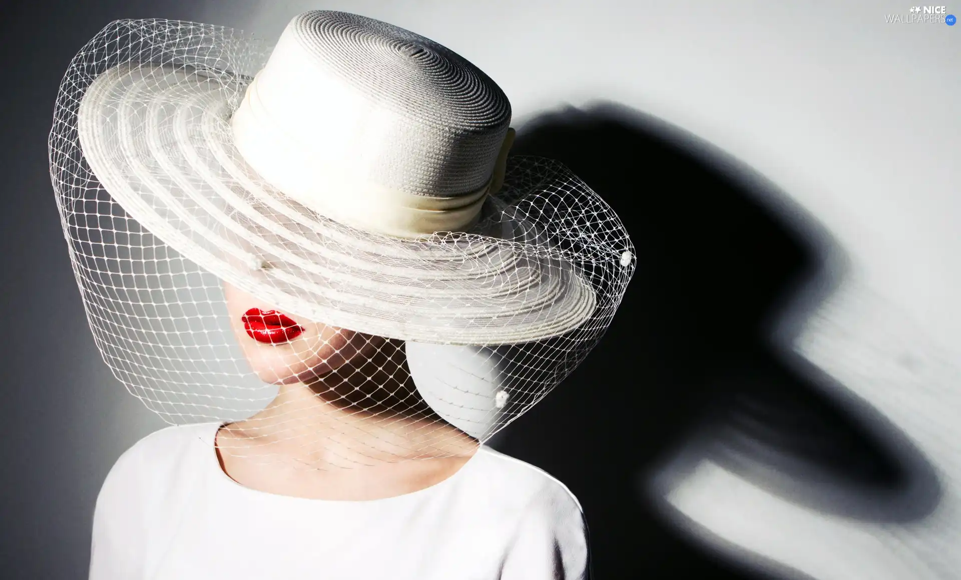 Women, Red, lips, Hat