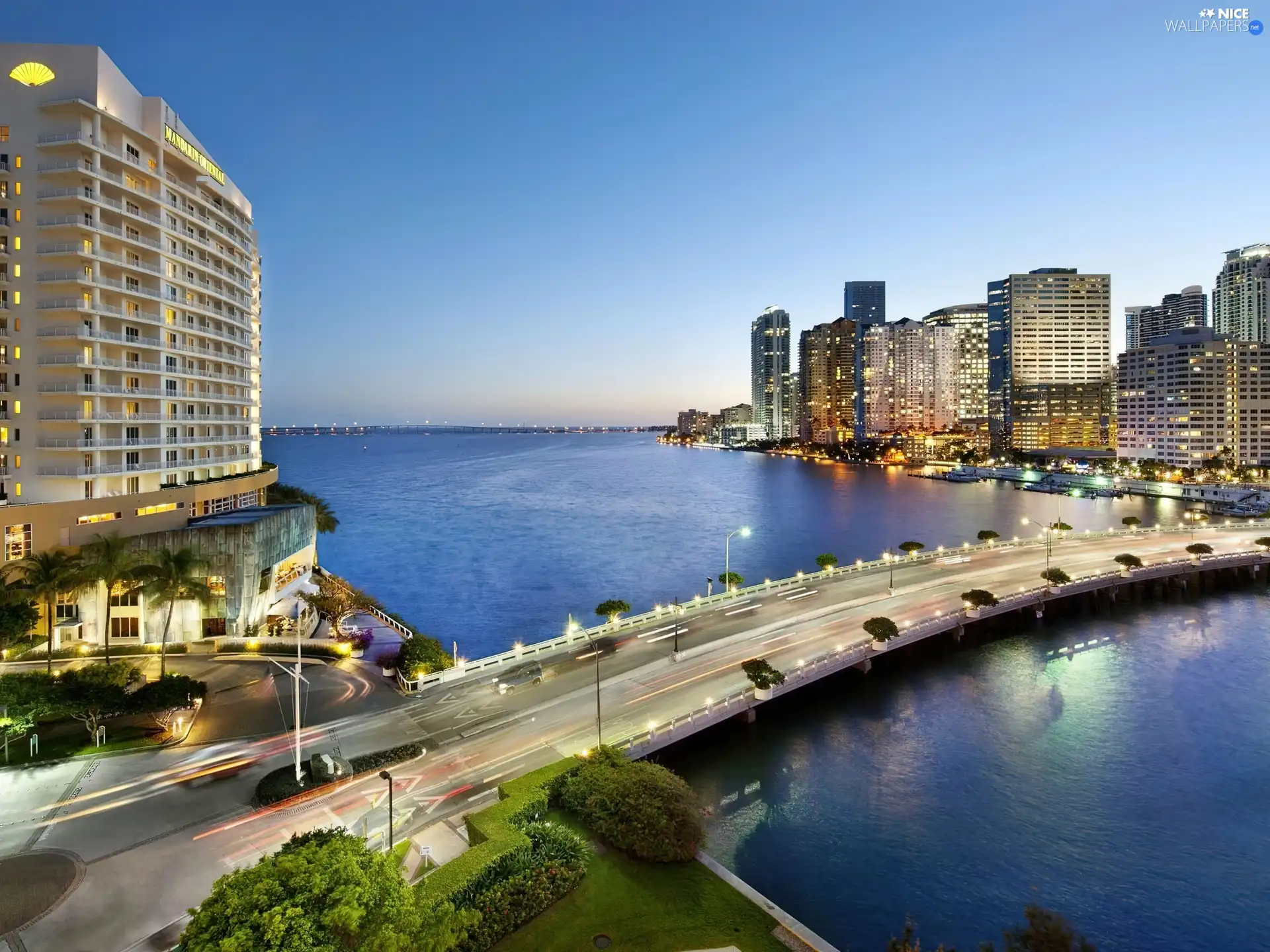 bridge, town, Miami, panorama