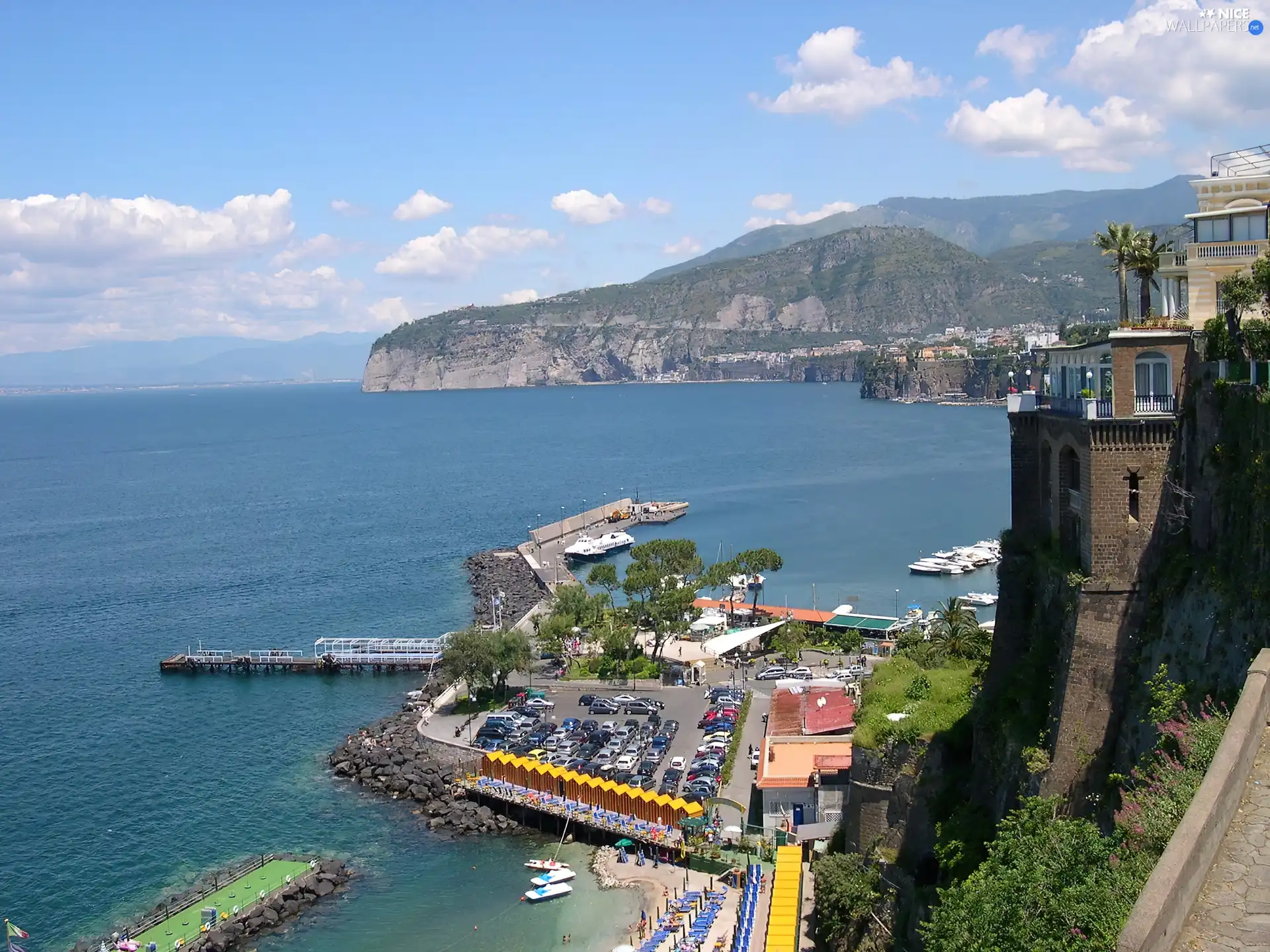 Mountains, building, Italy, water, Sorrento