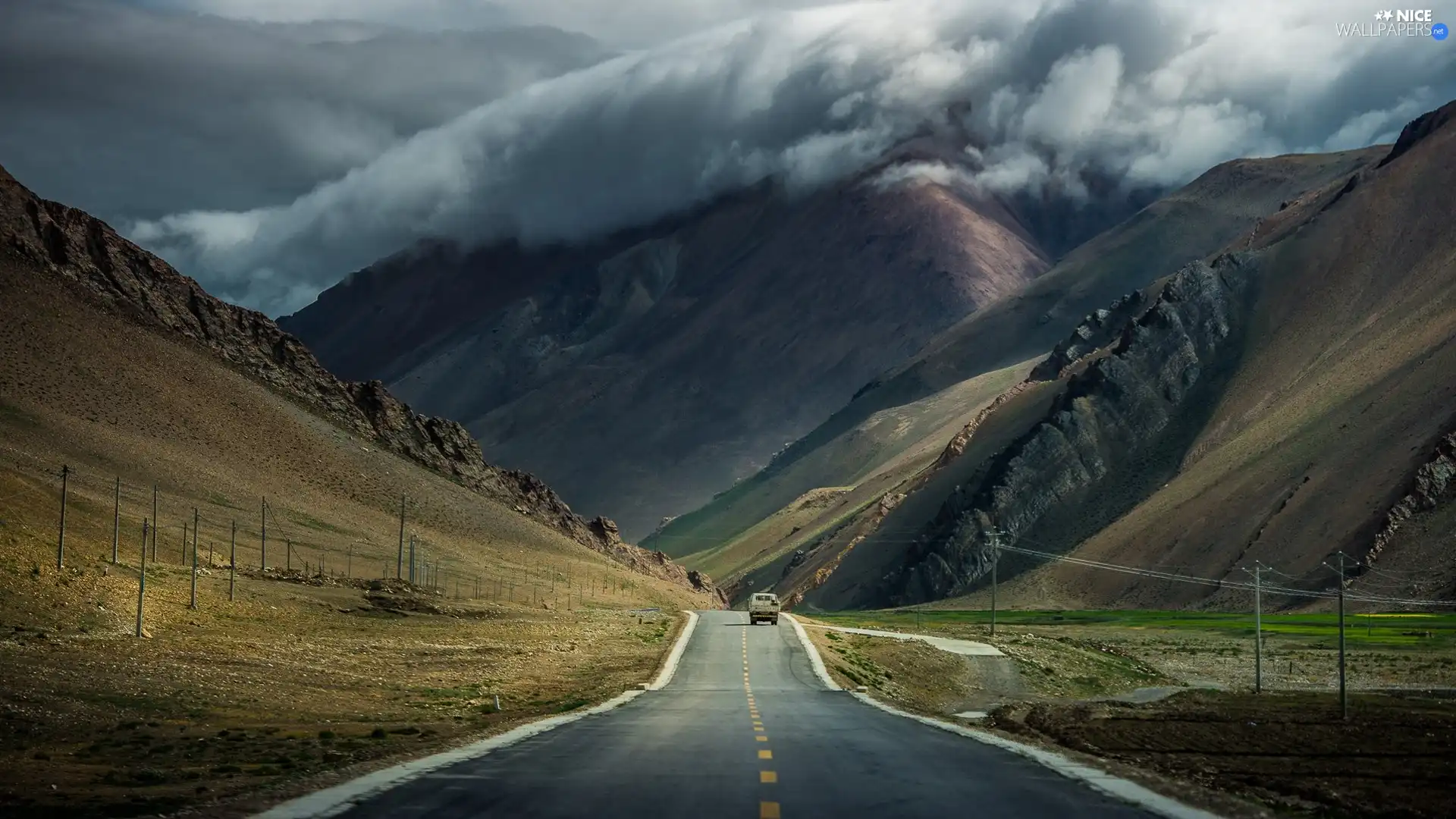 Mountains, Way, by, peaks, clouds