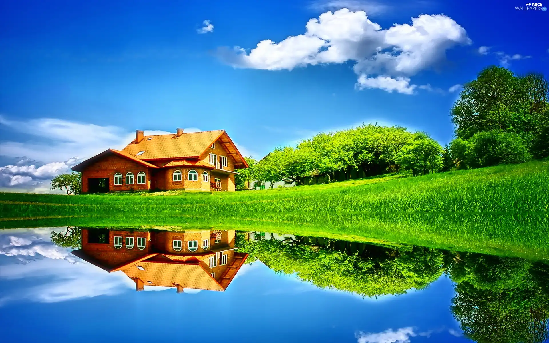 reflection, Home, lake