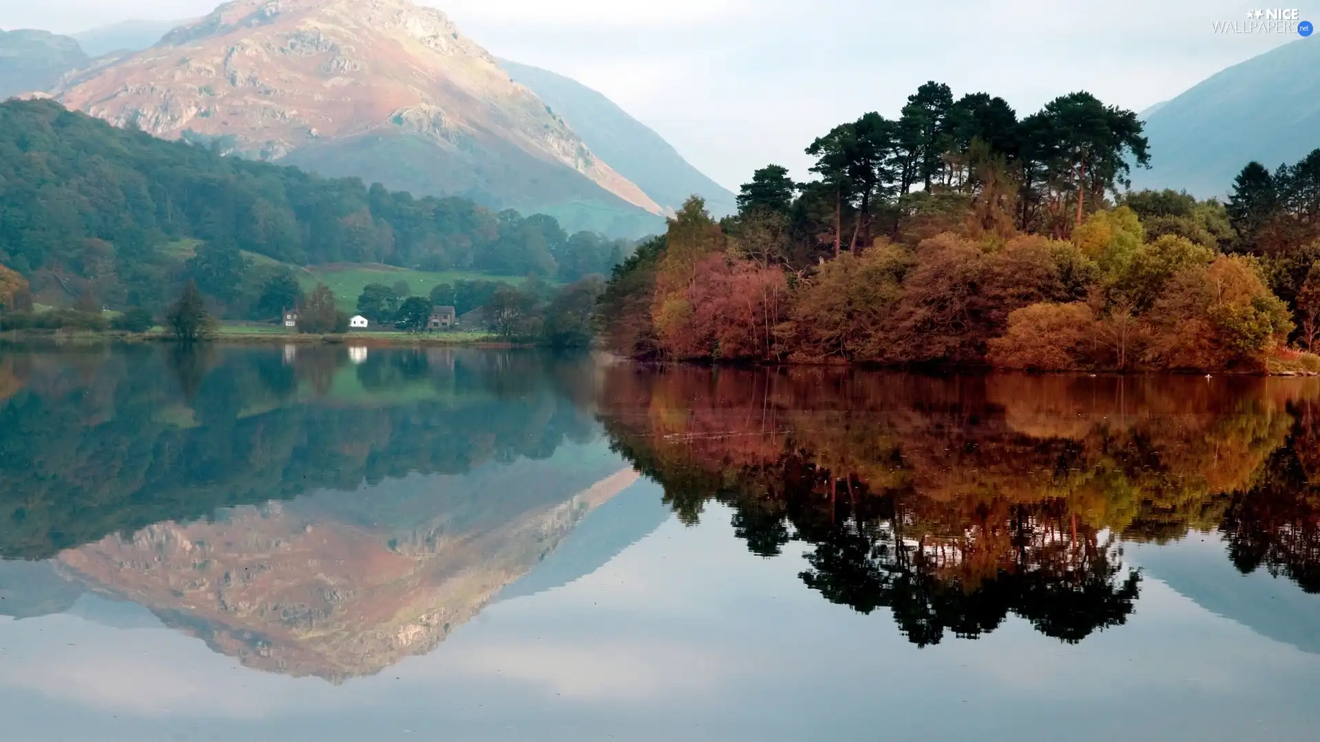 reflection, Mountains, lake