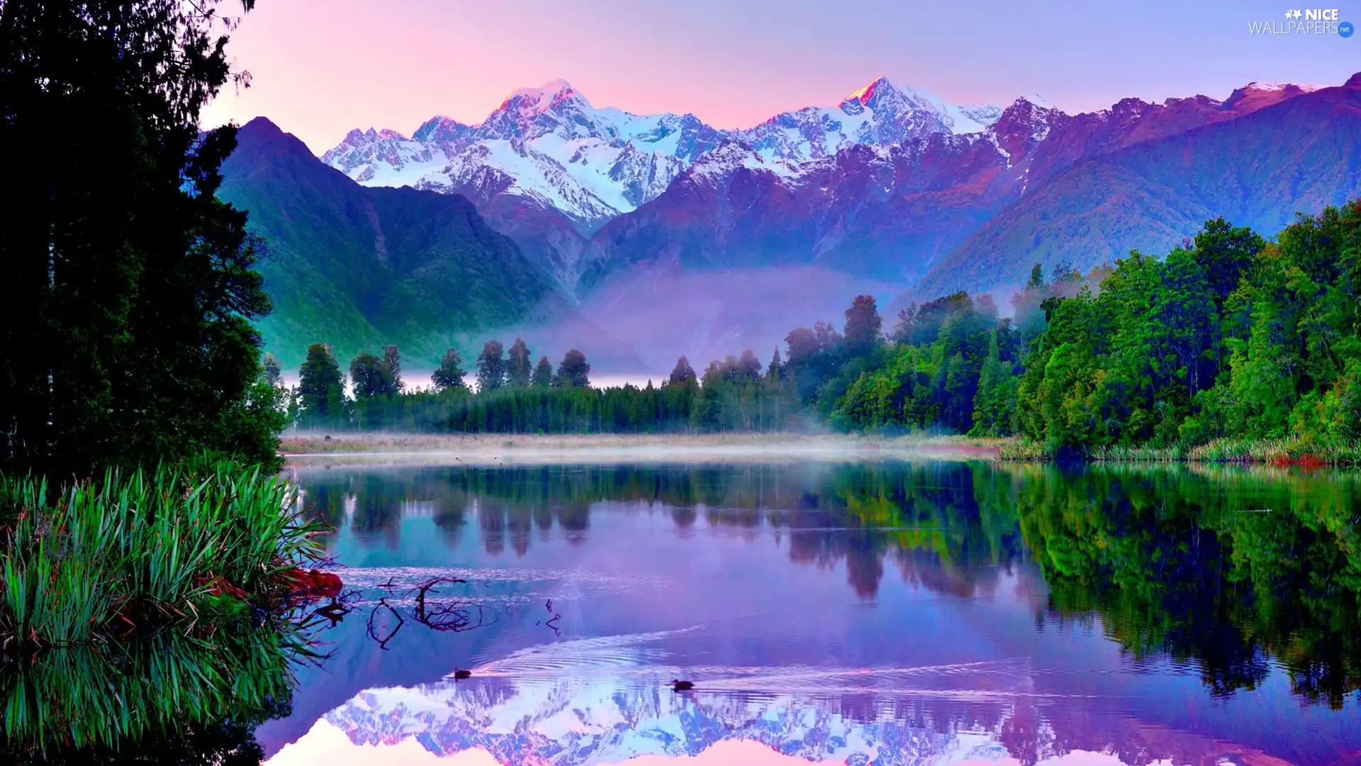 reflection, Mountains, lake