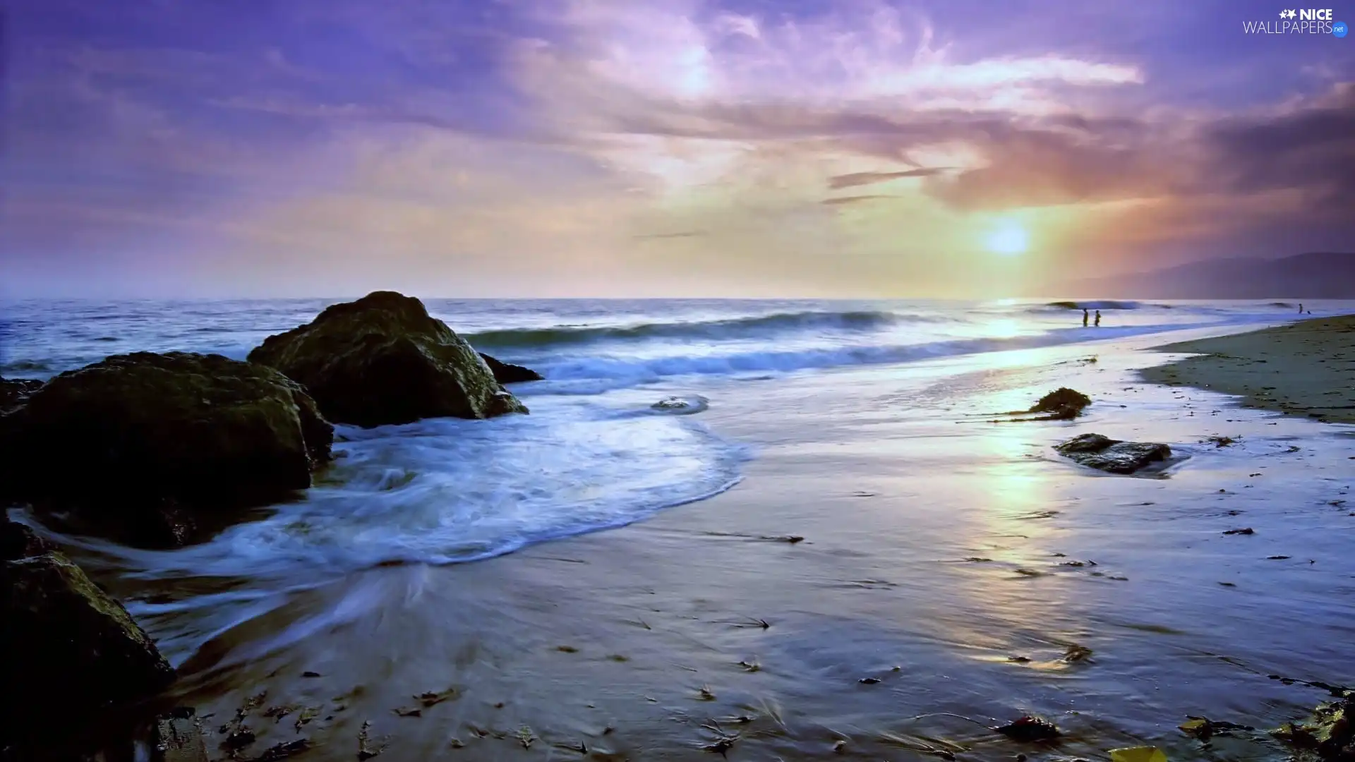 rocks, clouds, California, water, Zuma