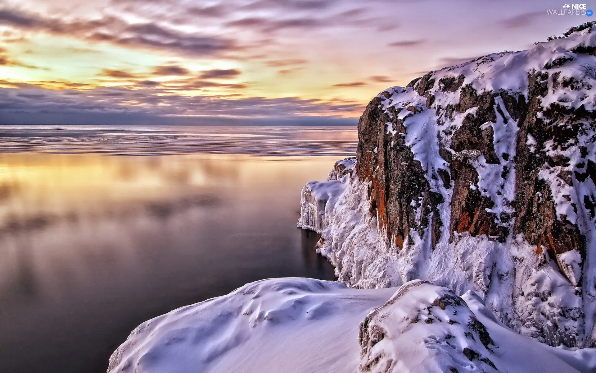 Rocks, winter, sun, sea, west