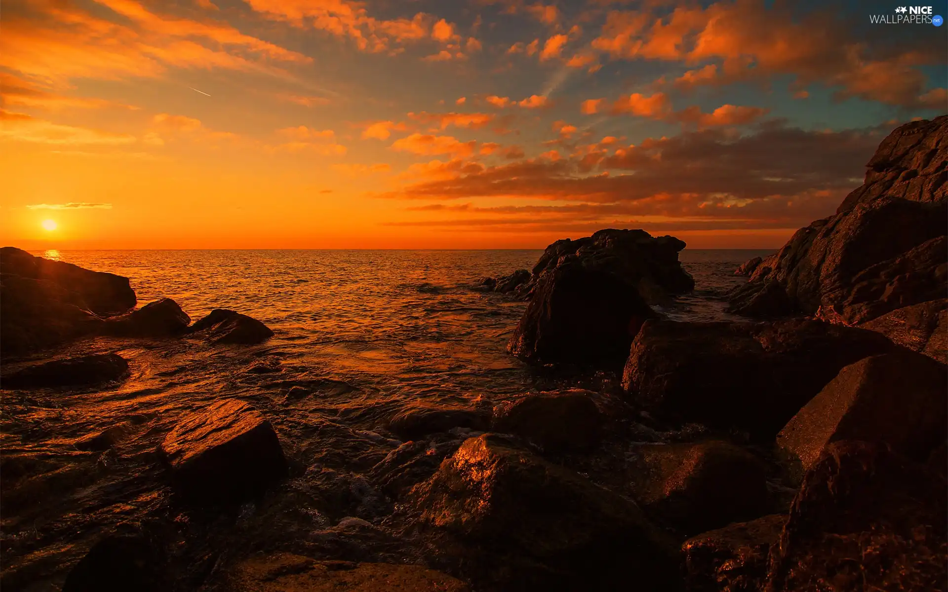 rocks, Great Sunsets, sea