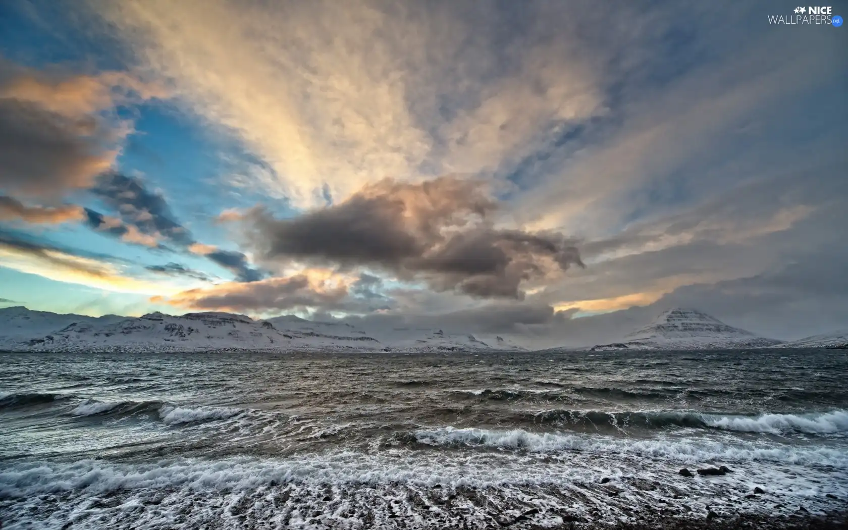 sea, clouds, Mountains