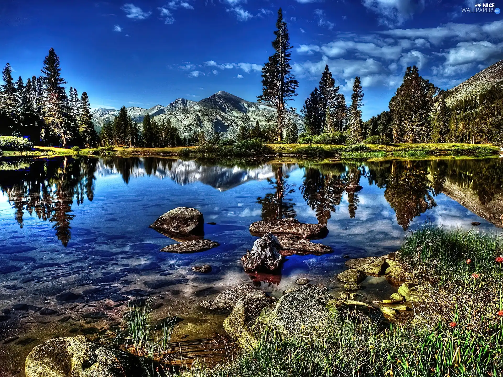 Sky, Mountains, lake