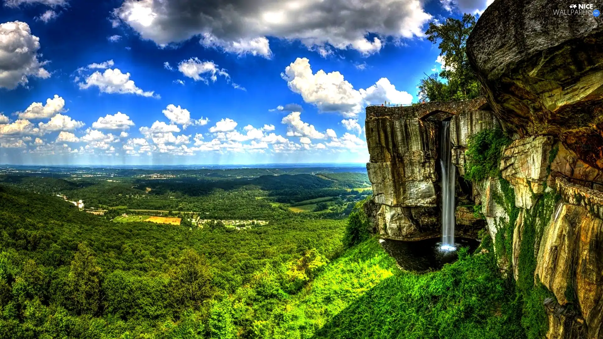 Sky, Rocks, waterfall