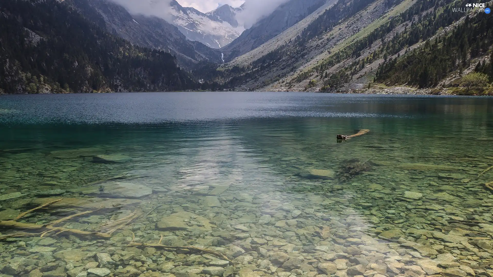 Stones, Mountains, lake