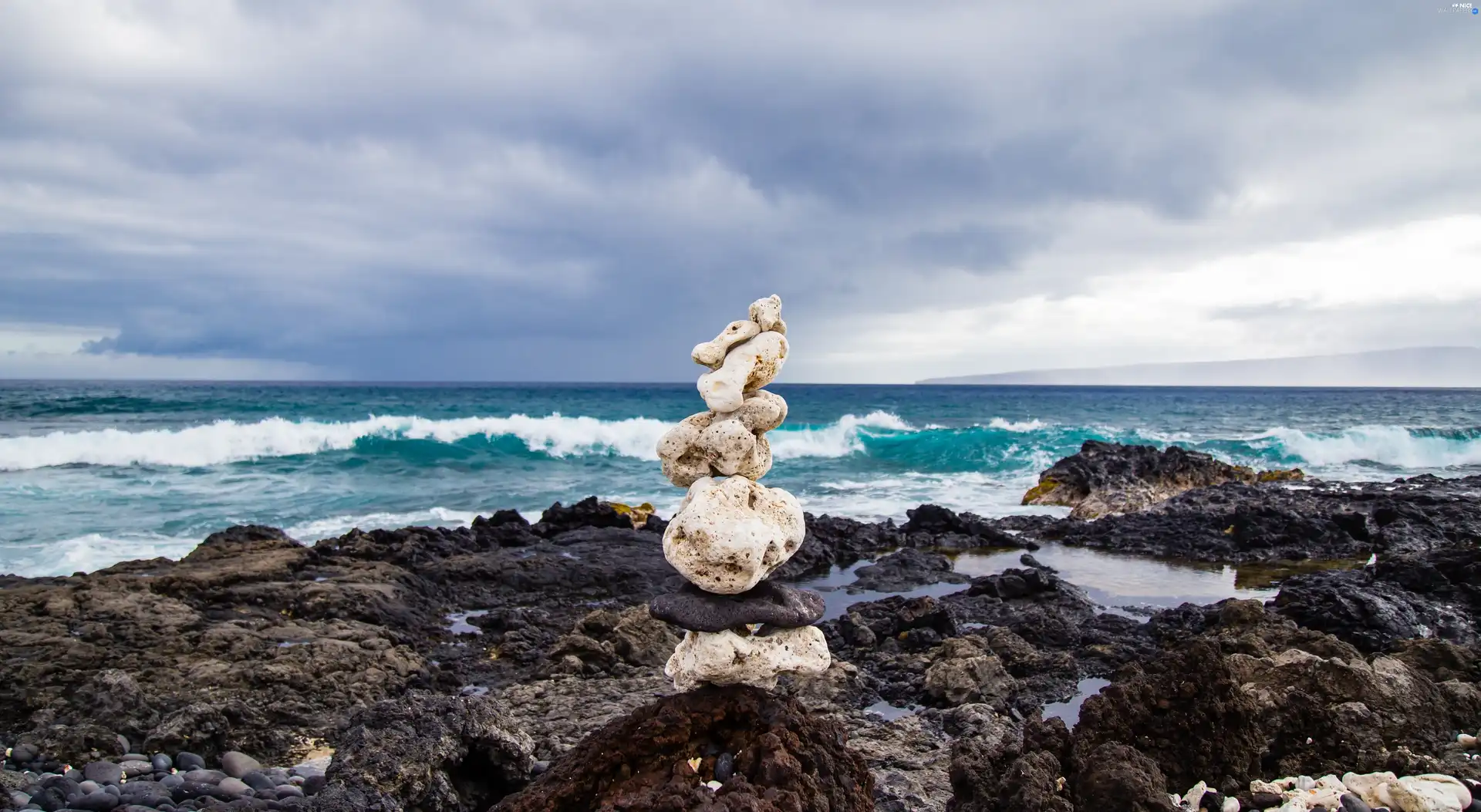 Stones, sea, Waves