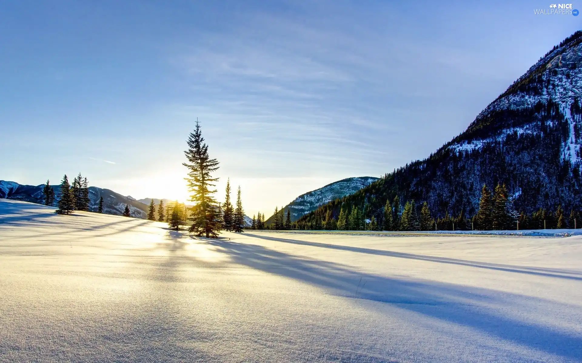 winter, east, sun, Mountains