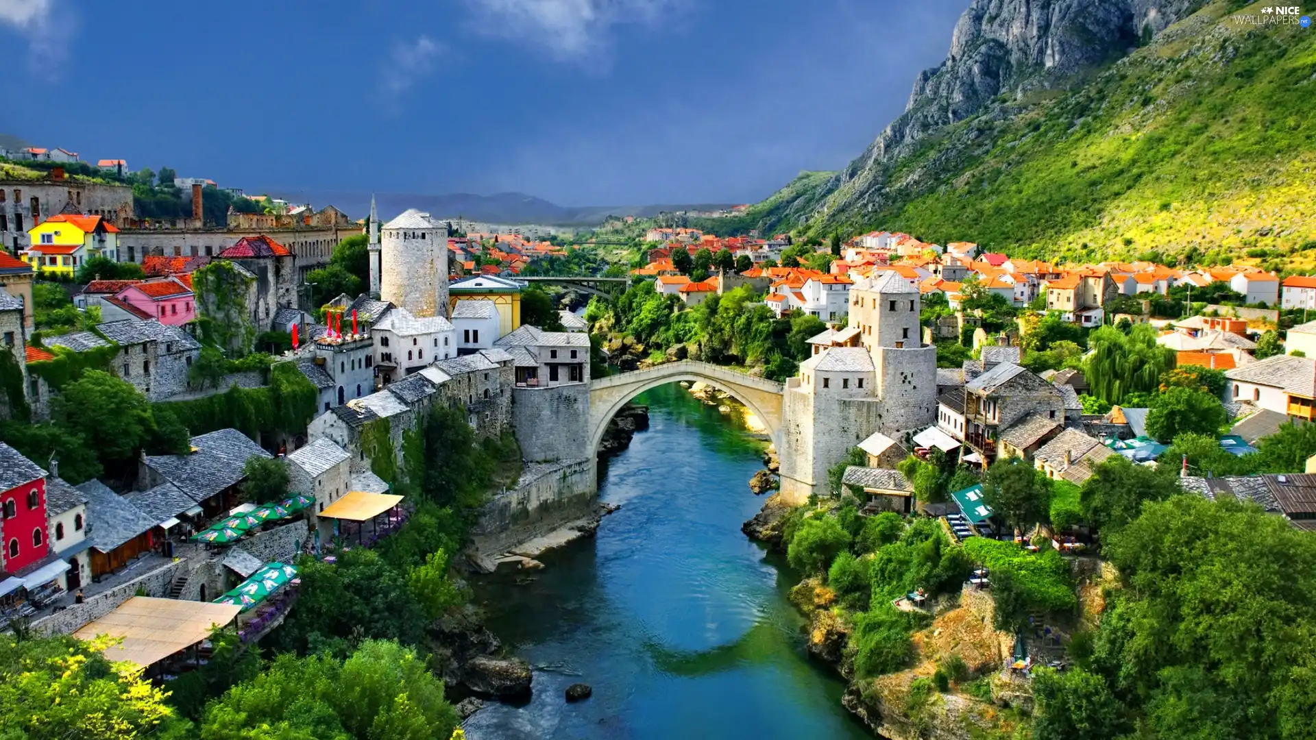 Mostar, Bosnia and Herzegovina, bridge, Town, River