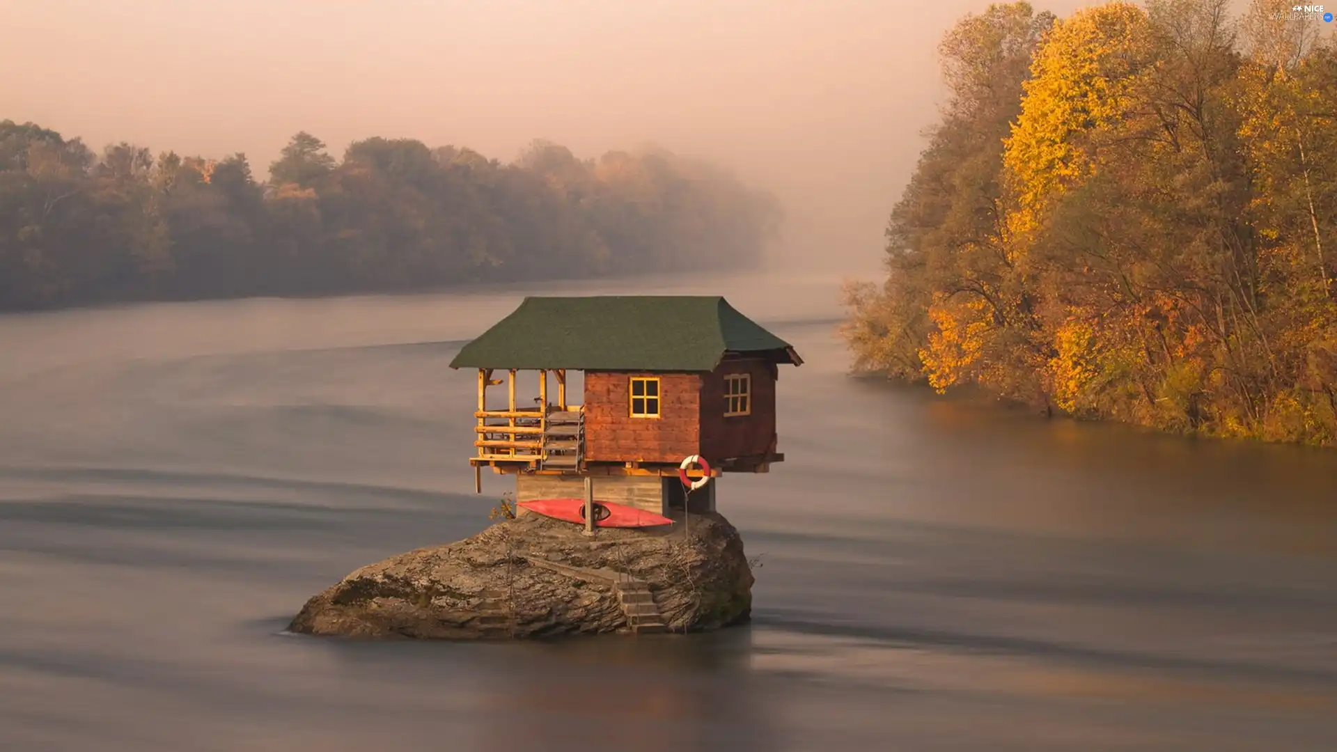 trees, viewes, an, lake, Home