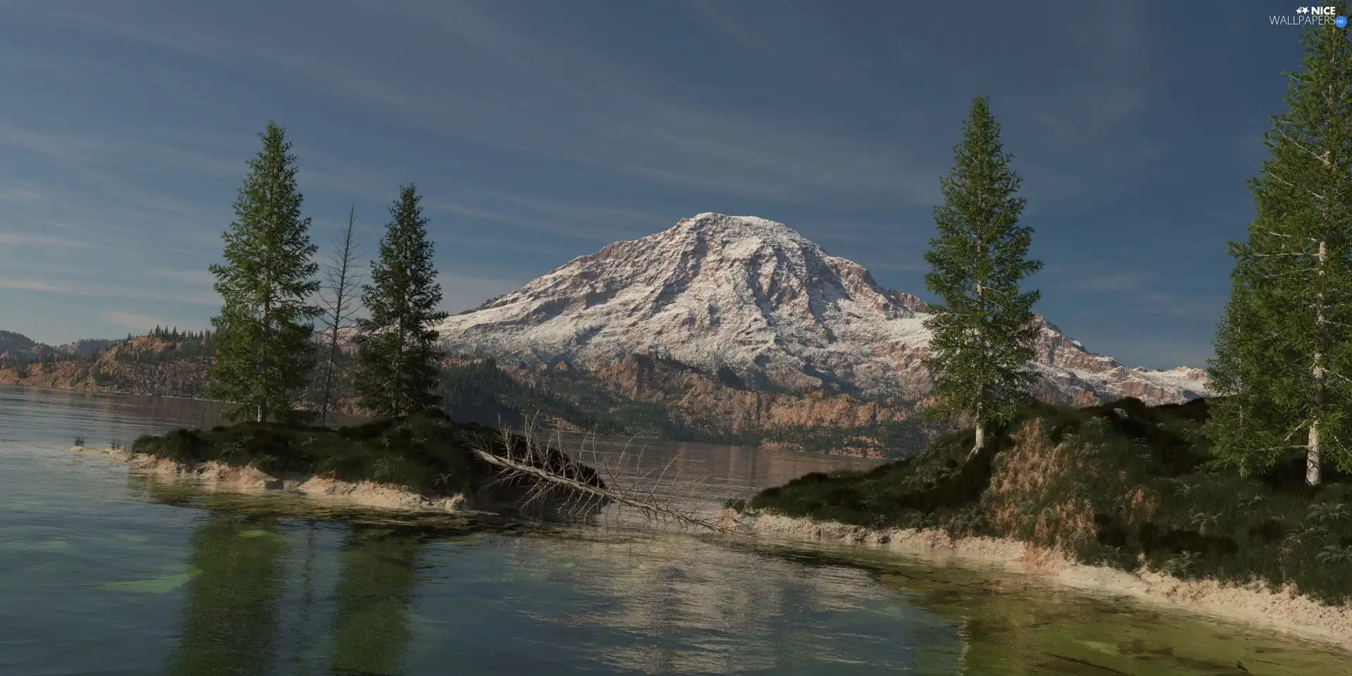 River, trees, viewes, Mountains