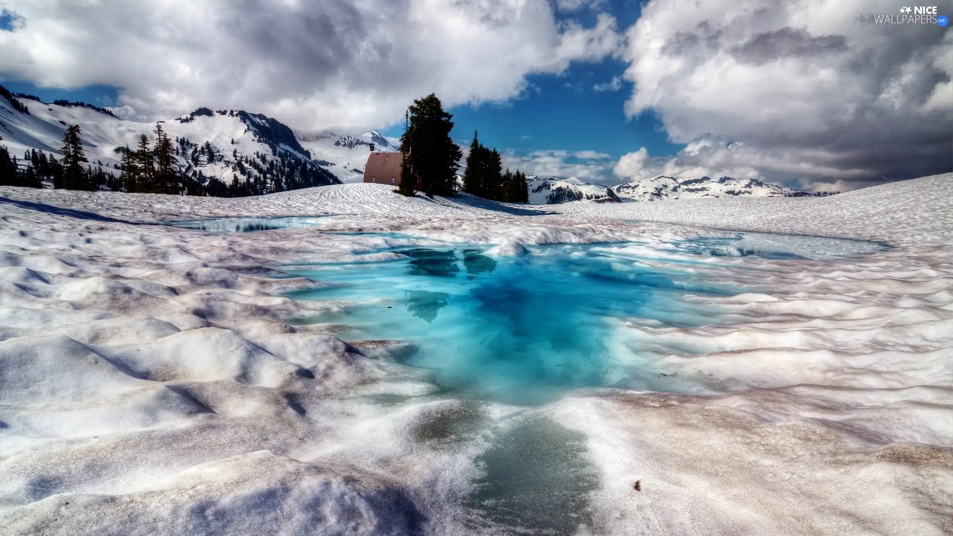 frozen, clouds, winter, lakes