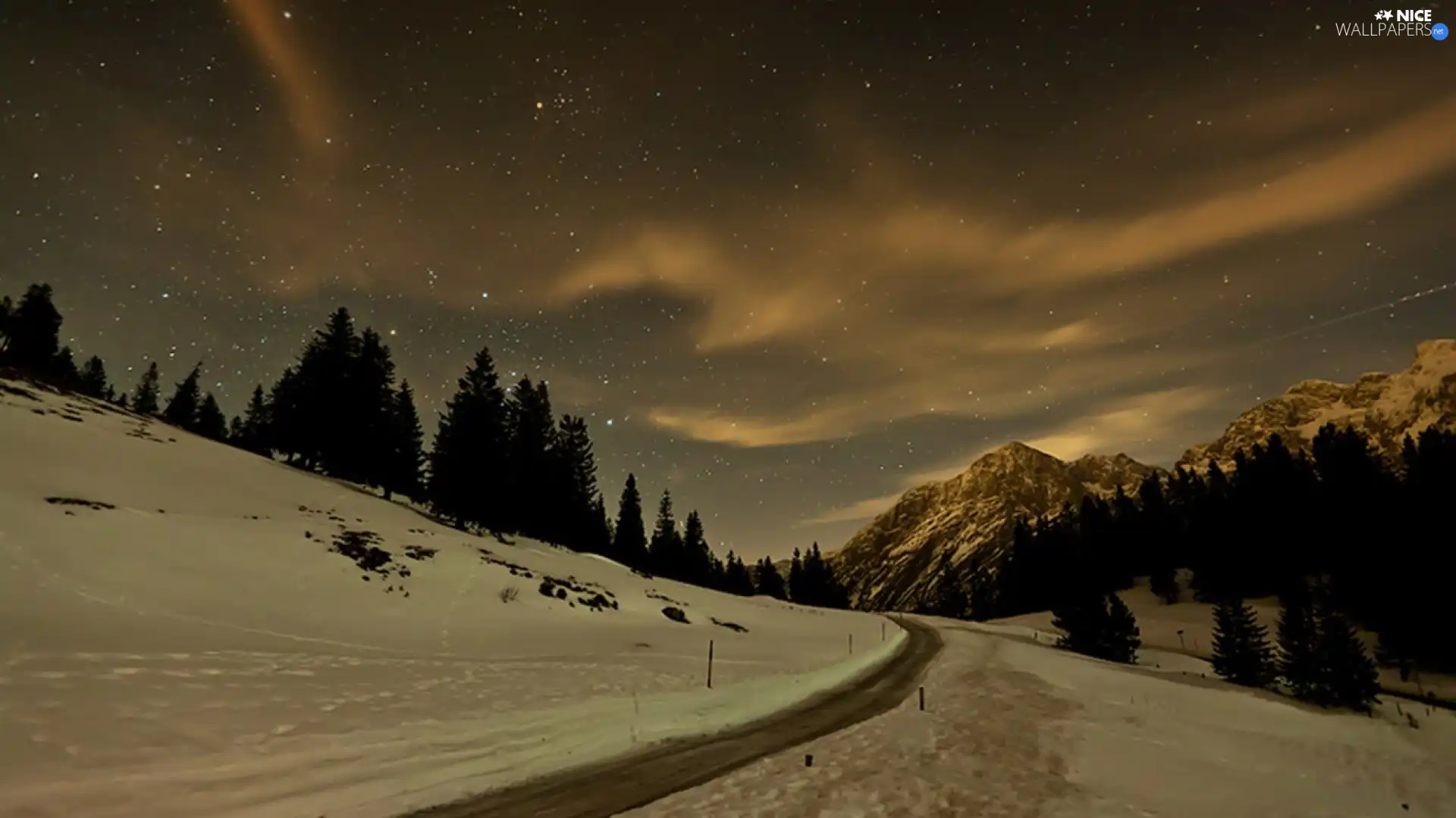 Mountains, Way, winter, forest